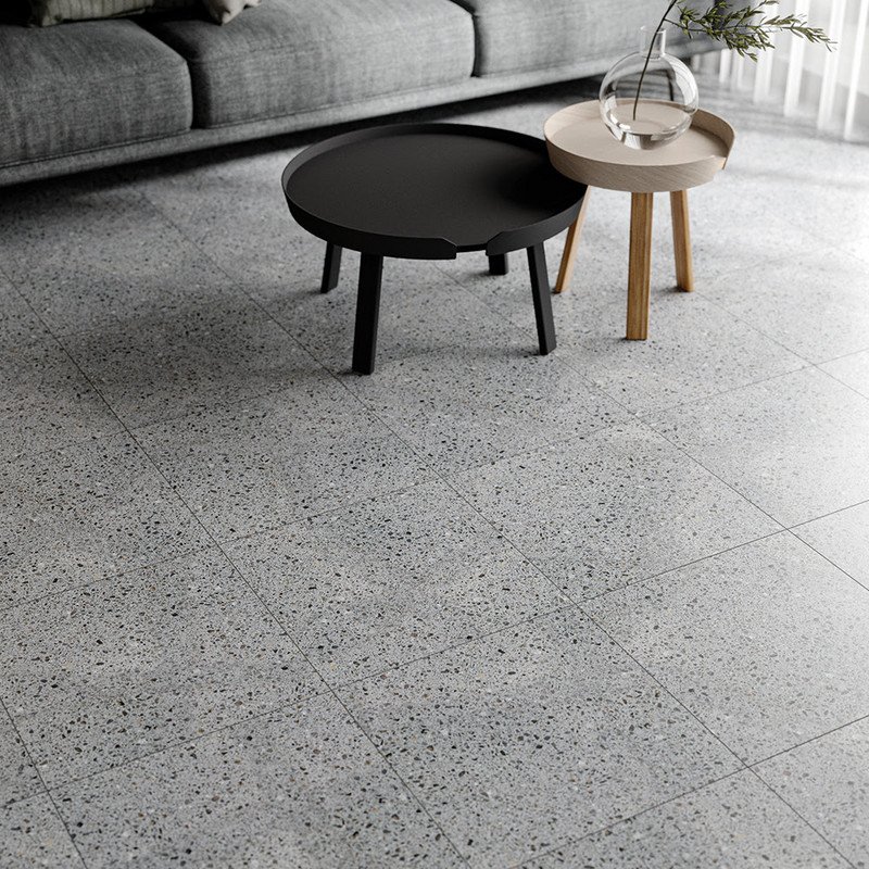 Terrazzo tile surface with mixed aggregate pattern by 3A Tiles